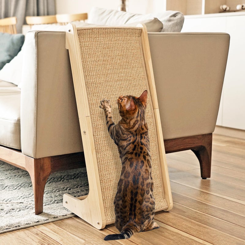 PETKARAY Cat Scratcher, Cat Sisal Scratching Ramp, L Shape Cat Scratch Pad for Indoor Cats, Wall Furniture Protector with Catnip Large - Image 1