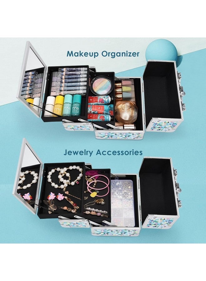 FRENESSA Makeup Train Case Cosmetic Case Organizer Portable Makeup Box 2 Trays With Mirror Makeup Organizer Case For Girls Makeup Supplies, Nail Kits, Crafts Sewing Travel Makeup Case Mosaic Puzzle - Image 2