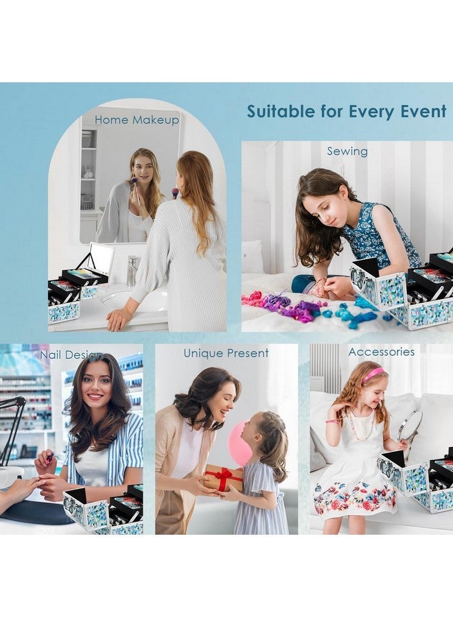 FRENESSA Makeup Train Case Cosmetic Case Organizer Portable Makeup Box 2 Trays With Mirror Makeup Organizer Case For Girls Makeup Supplies, Nail Kits, Crafts Sewing Travel Makeup Case Mosaic Puzzle - Image 3