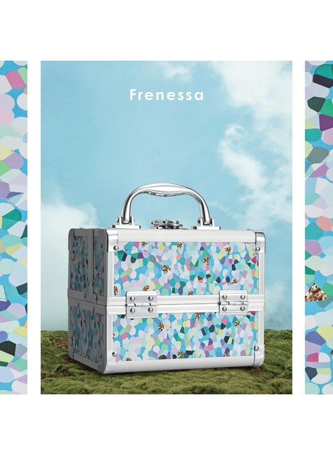 FRENESSA Makeup Train Case Cosmetic Case Organizer Portable Makeup Box 2 Trays With Mirror Makeup Organizer Case For Girls Makeup Supplies, Nail Kits, Crafts Sewing Travel Makeup Case Mosaic Puzzle - Image 4