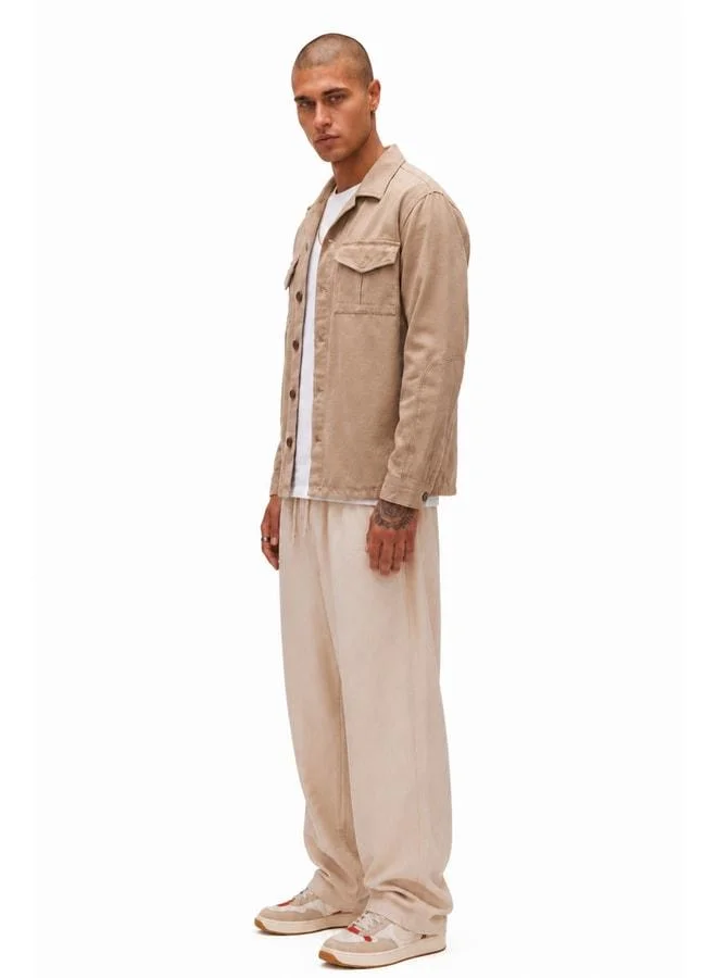 Bad Bear Chan Beige Buttoned Men's Shirt Jacket.