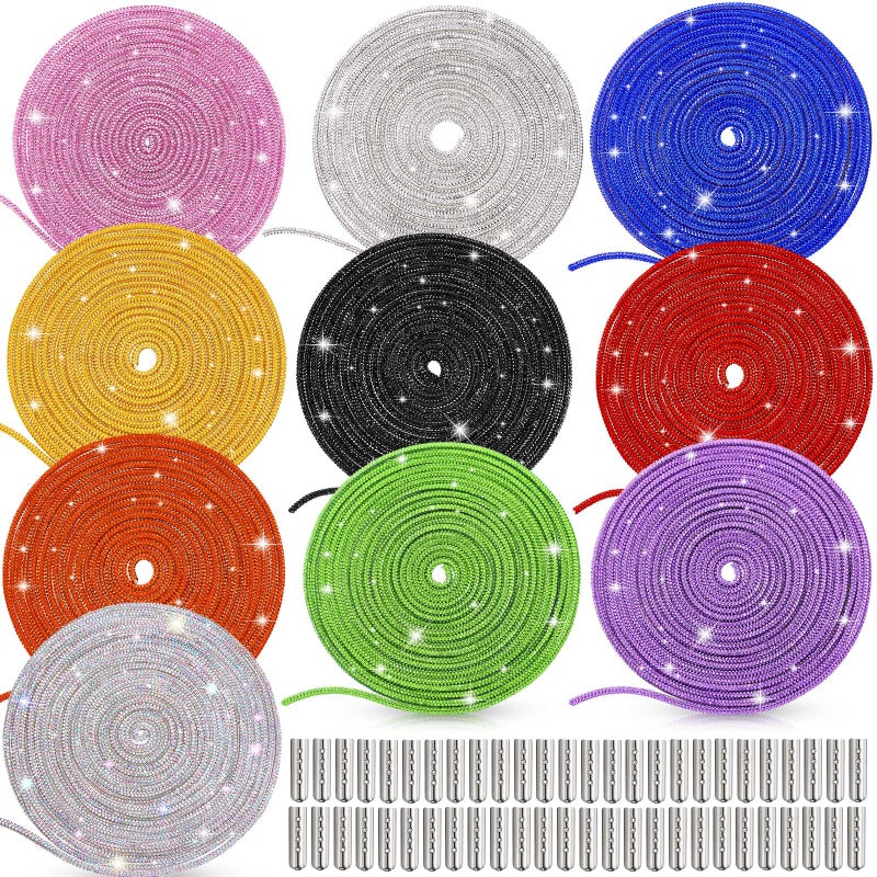 MTLEE Rhinestone Shoe Laces Bling Shoe Laces Rhinestone Diamond Hoodie String Glitter Cords for Sneakers with Aglets(10.94 Yards,Vivid Color) - Image 1