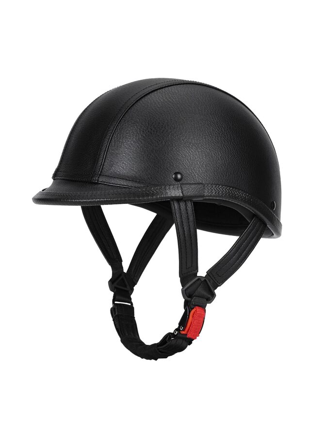 Handmade Leather Motorcycle Helmet Retro Half Face Helmet for Adults Men and Women, Lightweight Open Face 1/2 Vintage Helmets for Moped Cruiser Scooter (Black XXXL) - Image 1