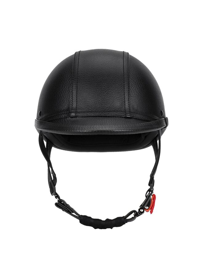 Handmade Leather Motorcycle Helmet Retro Half Face Helmet for Adults Men and Women, Lightweight Open Face 1/2 Vintage Helmets for Moped Cruiser Scooter (Black XXXL) - Image 2
