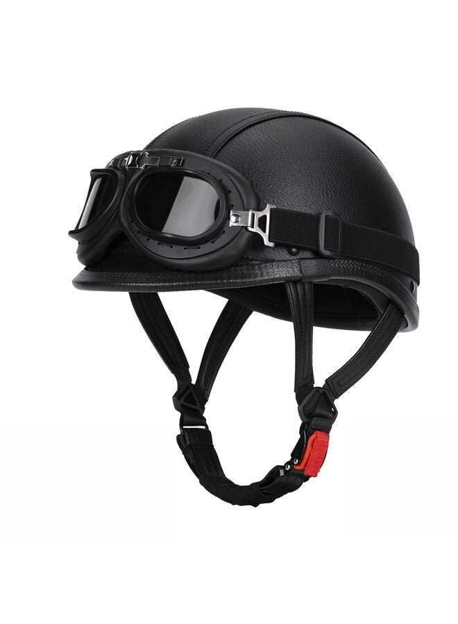 Handmade Leather Motorcycle Helmet Retro Half Face Helmet for Adults Men and Women, Lightweight Open Face 1/2 Vintage Helmets for Moped Cruiser Scooter (Black XXXL) - Image 5