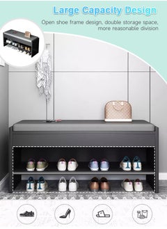 Occuwzz Shoe Bench Wooden Shoe Cabinet Shoe Storage With Cushion Entryway Shoe Rack With Bench 1 Shelve 8 Pairs Of Shoes 80X30X42 Cm Wooden  - Image 2