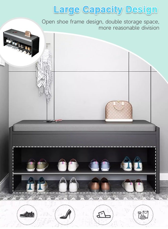 Occuwzz Shoe Bench Wooden Shoe Cabinet Shoe Storage With Cushion Entryway Shoe Rack With Bench 1 Shelve 8 Pairs Of Shoes 80X30X42 Cm Wooden - Image 2