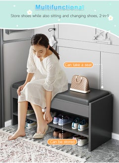 Occuwzz Shoe Bench Wooden Shoe Cabinet Shoe Storage With Cushion Entryway Shoe Rack With Bench 1 Shelve 8 Pairs Of Shoes 80X30X42 Cm Wooden  - Image 3