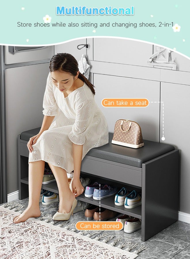 Occuwzz Shoe Bench Wooden Shoe Cabinet Shoe Storage With Cushion Entryway Shoe Rack With Bench 1 Shelve 8 Pairs Of Shoes 80X30X42 Cm Wooden - Image 3