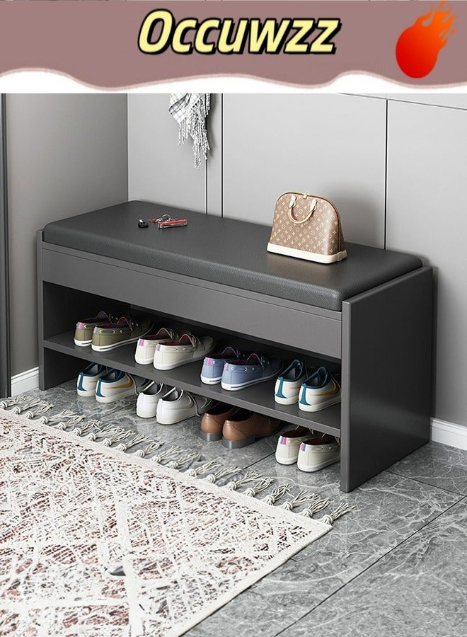 Occuwzz Shoe Bench Wooden Shoe Cabinet Shoe Storage With Cushion Entryway Shoe Rack With Bench 1 Shelve 8 Pairs Of Shoes 80X30X42 Cm Wooden - Image 1