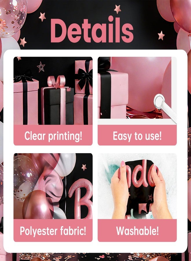 Avezano Women Happy Birthday Banner Pink and Black Birthday Decorations - Image 5