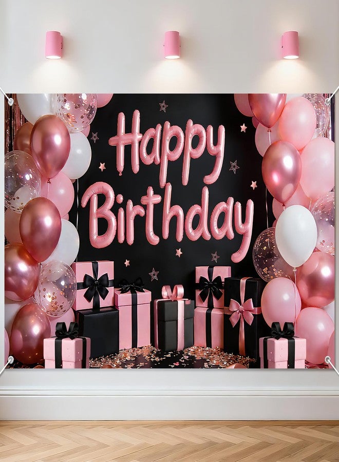 Avezano Women Happy Birthday Banner Pink and Black Birthday Decorations - Image 1