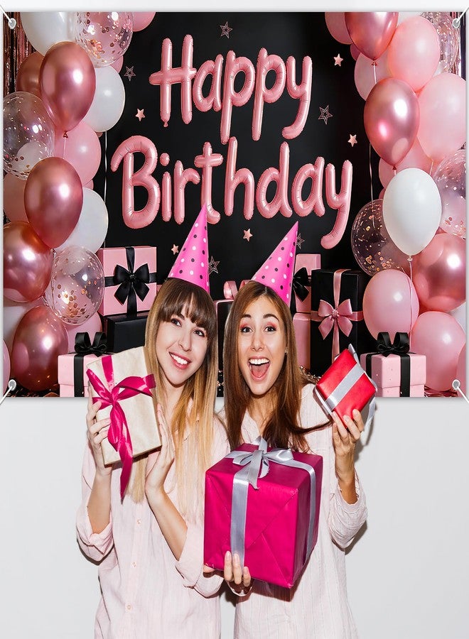 Avezano Women Happy Birthday Banner Pink and Black Birthday Decorations - Image 4