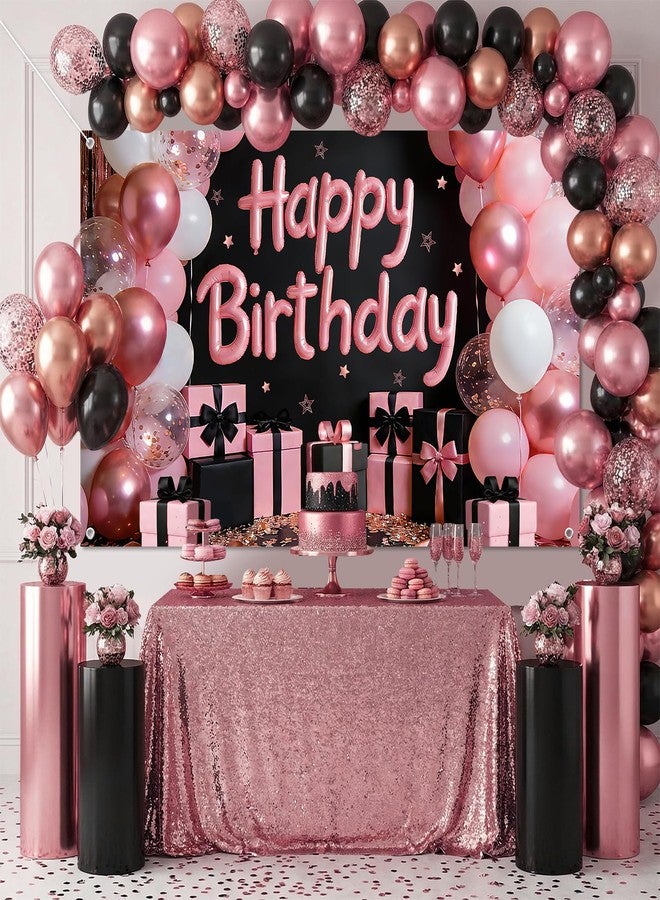 Avezano Women Happy Birthday Banner Pink and Black Birthday Decorations - Image 2