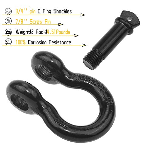 Robbor Shackles 3/4"(2 Pack) D-Ring Shackle Rugged 28.5 Ton (57,000 Lbs) Maximum Break Strength Heavy Duty Tow Shackles Perfect Shackle work with Tow Strap, Winch, Off-Road Jeep Truck Vehicle Recovery - Image 4