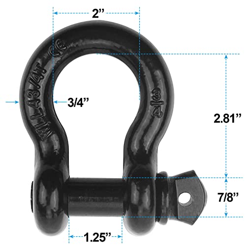 Robbor Shackles 3/4"(2 Pack) D-Ring Shackle Rugged 28.5 Ton (57,000 Lbs) Maximum Break Strength Heavy Duty Tow Shackles Perfect Shackle work with Tow Strap, Winch, Off-Road Jeep Truck Vehicle Recovery - Image 2