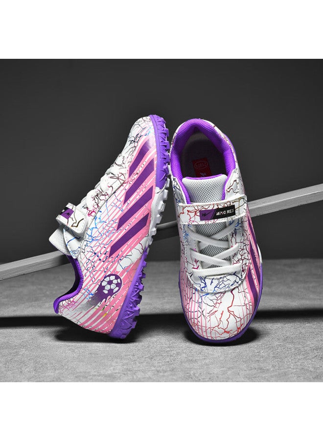 Double Star Eight Double Star Bate Kids Soccer Shoes Studded Cleats Boys Girls Primary School Professional Match Velcro Tf Training Shoes White Pink Purple Size 38 - Image 4