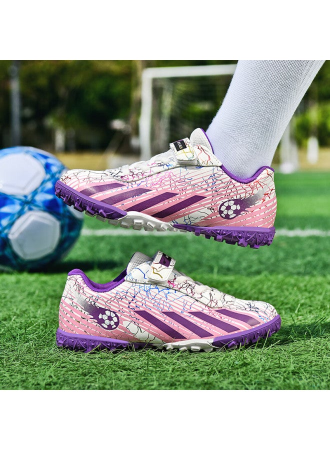 Double Star Eight Double Star Bate Kids Soccer Shoes Studded Cleats Boys Girls Primary School Professional Match Velcro Tf Training Shoes White Pink Purple Size 38 - Image 2