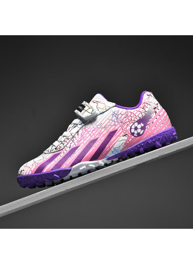 Double Star Eight Double Star Bate Kids Soccer Shoes Studded Cleats Boys Girls Primary School Professional Match Velcro Tf Training Shoes White Pink Purple Size 38 - Image 3