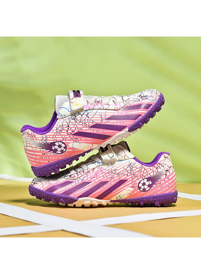 Double Star Eight Double Star Bate Kids Soccer Shoes Studded Cleats Boys Girls Primary School Professional Match Velcro Tf Training Shoes White Pink Purple Size 38 - Image 5