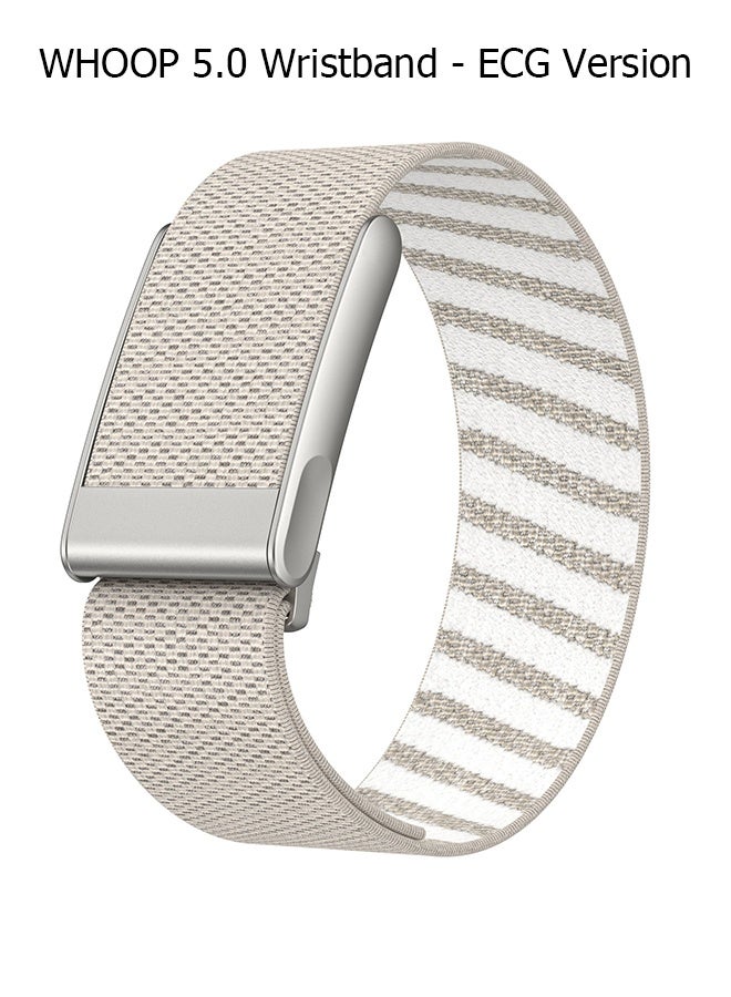 Nylon Sports Strap with Whoop 5.0 Strap - Compatible with One & Peak - Breathable Nylon Adjustable Waterproof Replacement Wrist Strap - For Fitness, Activity, Sleep, Wearables - For Whoop 5.0 - Stone Color/Titanium Frame/Electrocardiogram Model
