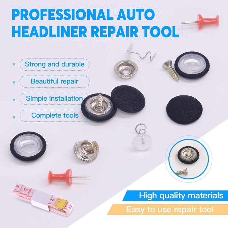 Glarks 272Pcs Car Roof Headliner Repair Kit, 60Pcs Black Car Roof Repair Rivets Headliner Repair Button, Red Push Pins, Headliner Retaining Pins for Major Brands of Cars (Black, 152Sets) - Image 3