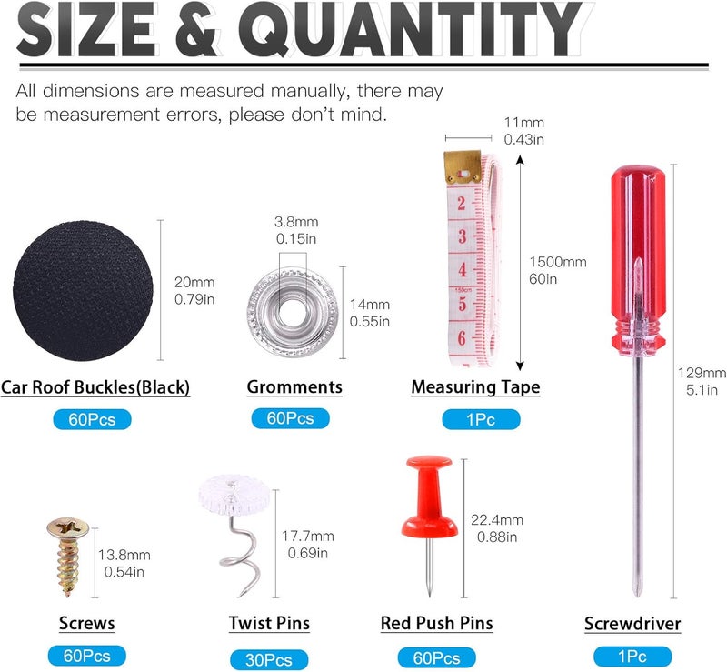 Glarks 272Pcs Car Roof Headliner Repair Kit, 60Pcs Black Car Roof Repair Rivets Headliner Repair Button, Red Push Pins, Headliner Retaining Pins for Major Brands of Cars (Black, 152Sets) - Image 2