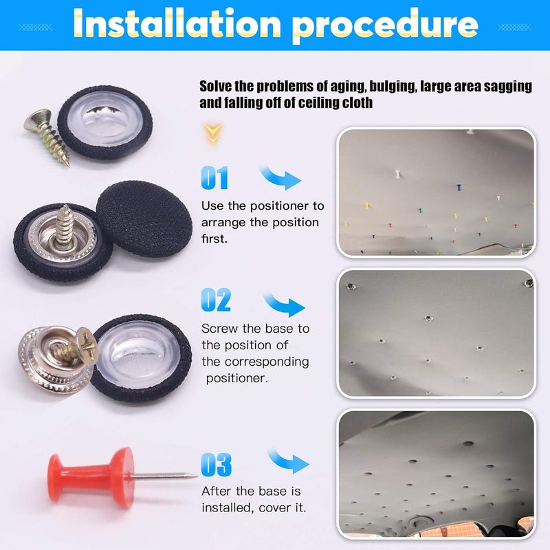 Glarks 272Pcs Car Roof Headliner Repair Kit, 60Pcs Black Car Roof Repair Rivets Headliner Repair Button, Red Push Pins, Headliner Retaining Pins for Major Brands of Cars (Black, 152Sets) - Image 5