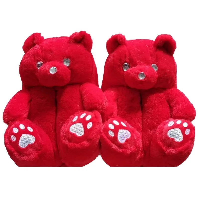 Y&D Price Fluffy Warm Kids Lady Size Teddy Bear Shape Animal Cartoon Winter Indoor Soft Slipper Shoes - Image 1