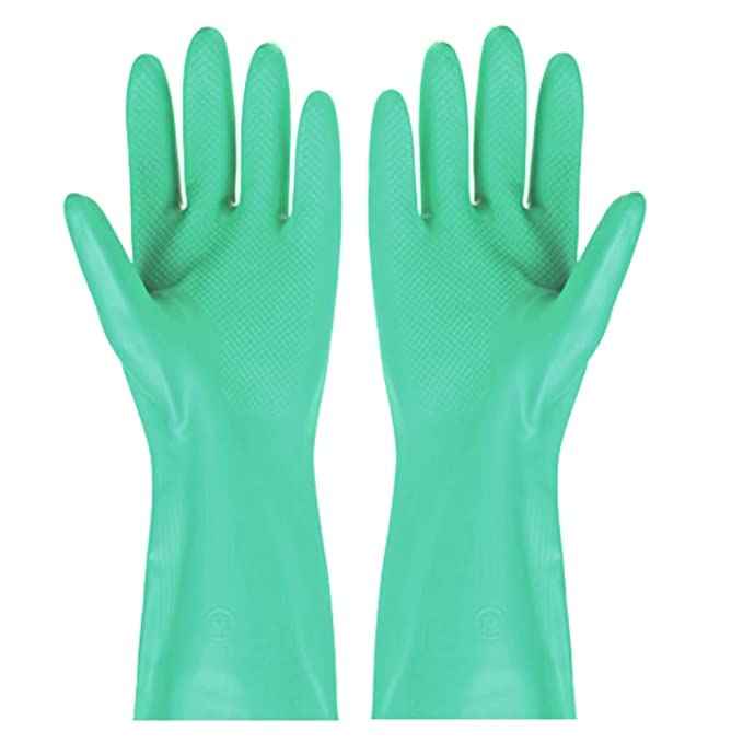 Satishve Inches long Reusable Nitrile Chemical Resistant Rubber Hand Gloves for Industrial Purpose Janitorial Construction Gardening Home Kitchen Cleaning GlovesDish washing gloves 1 Pair