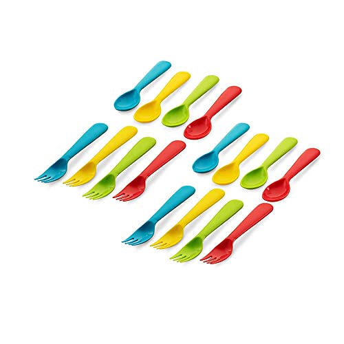 Plaskidy 16 Pc Plastic Toddler Utensils Set - 8 Kids Forks & 8 Kids Spoons, BPA Free/Dishwasher Safe, Brightly Colored Silverware, Great for Toddlers - Image 5