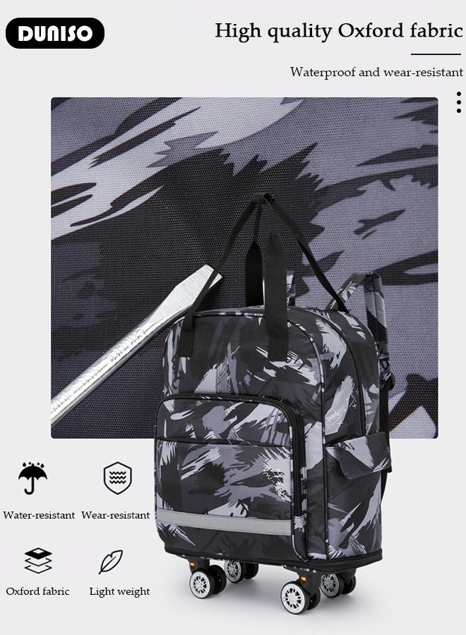 DUNISO حقيبة سفر، حقيبة يد قابلة للطي معتمدة من شركة الطيران، حقيبة خفيفة الوزن مع عجلات دوارة، حقيبة سفر عائلية مع أحزمة كتف وعجلات قابلة للفك - Image 3