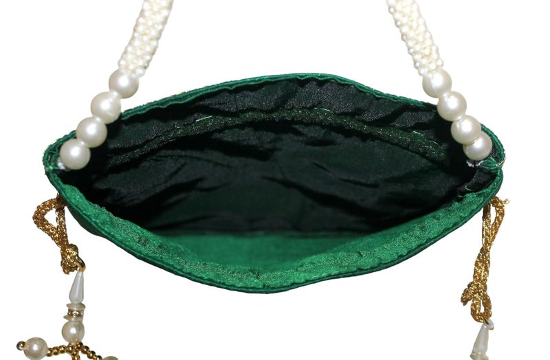 MILAN'S CREATION : Pearl & Zardosi Potli Bag Hand Embroidery Drawstring Potli Women's Handbag Purse With Pearl Handle & Tassel Purse - Image 5