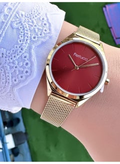 Ferrucci Women's Rose Red Mesh Strap Thin Frame Stylish Quartz Wristwatch - Metal Case, Round Dial  - Image 1