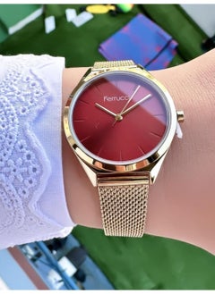 Ferrucci Women's Rose Red Mesh Strap Thin Frame Stylish Quartz Wristwatch - Metal Case, Round Dial  - Image 2