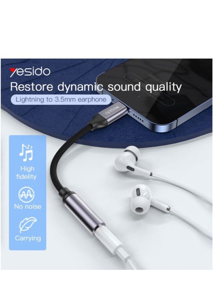 Yesido - Yesido Audio Cable AUX 3.5MM Lightning To Headphone Adapter 3.5millimeter Black - Image 1
