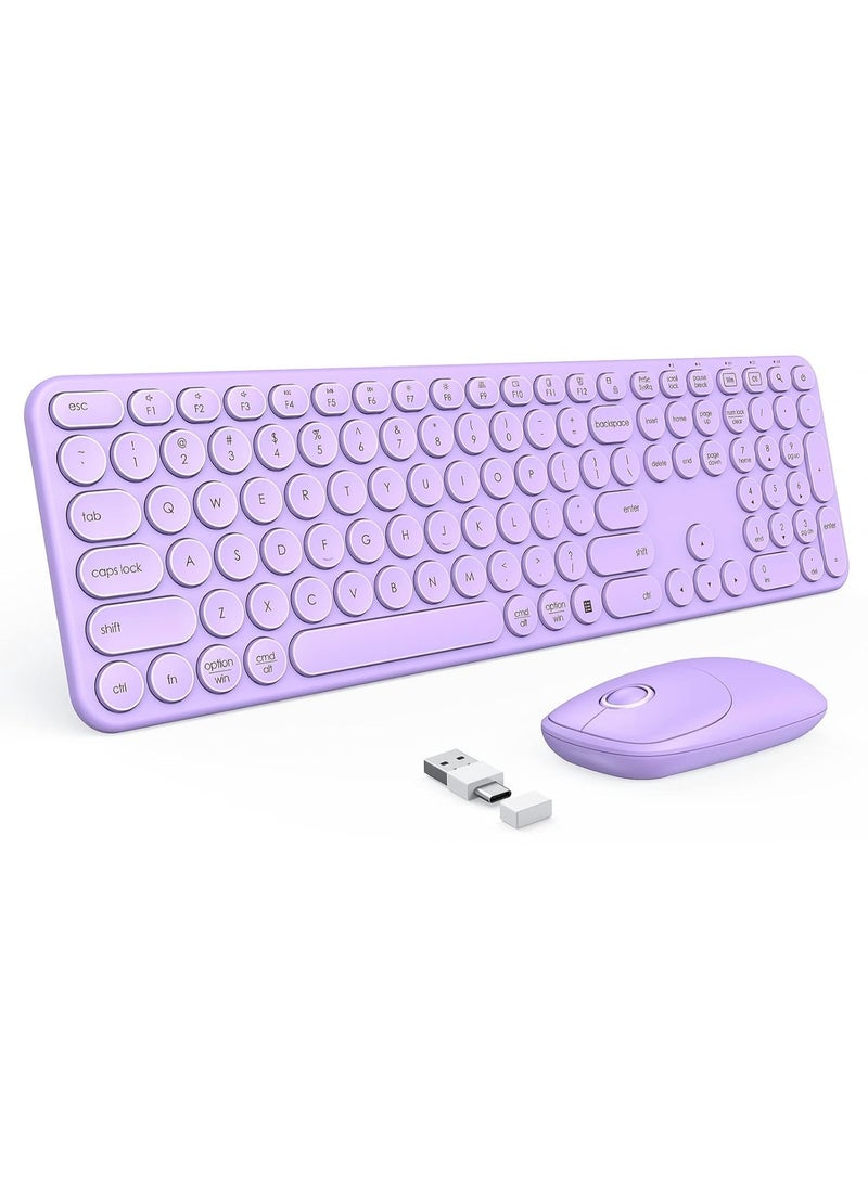Wireless Keyboard and Mouse Combo – Full Size, Dual USB & Type-C Receiver, Stylish Design for Laptop, PC, MacBook – Purple - Image 1