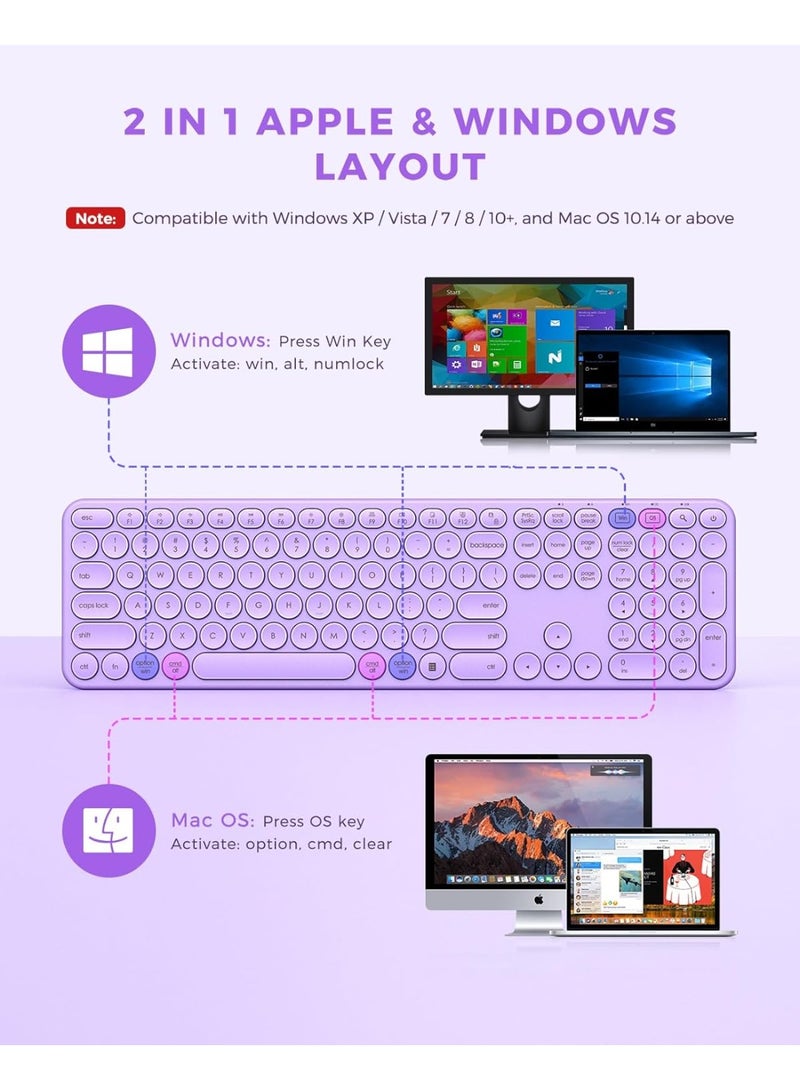 Wireless Keyboard and Mouse Combo – Full Size, Dual USB & Type-C Receiver, Stylish Design for Laptop, PC, MacBook – Purple - Image 2