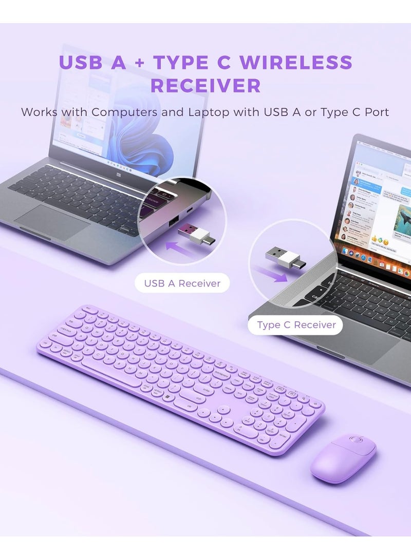 Wireless Keyboard and Mouse Combo – Full Size, Dual USB & Type-C Receiver, Stylish Design for Laptop, PC, MacBook – Purple - Image 4
