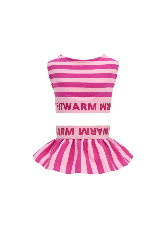 Fitwarm 2 Piece Summer Dog Clothes with Crop Top and Skirt, Striped Dog Dress for Small Dogs Girl, Pet Cat Outfit, Pink, Medium  - Image 1