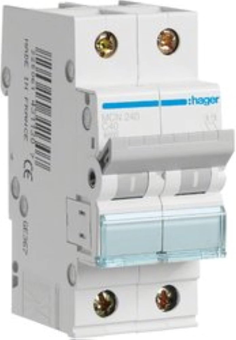 Hager Miniature Circuit Breaker (MCB), Double Pole, 40A, 6kA (MCN240) – Made in EU - Image 2