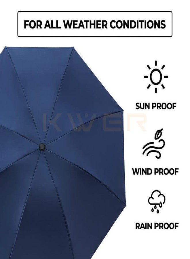 KWER New York UV Protection Unisex Auto Open Umbrella Use for Rain, Monsoon, Sunlight, Windproof Automatic Umbrellas for Men and Women |Travel Sleeve, Cover | Model-03 Blue - Image 4