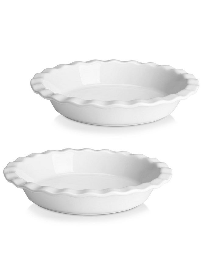 MALACASA Ceramic Pie Pan Set of 2, 9 inch, 40 oz Round Pie Dishes with Fluted Edges, Non Stick, For Quiche, Apple Pies, Pot Pies & More - Image 1