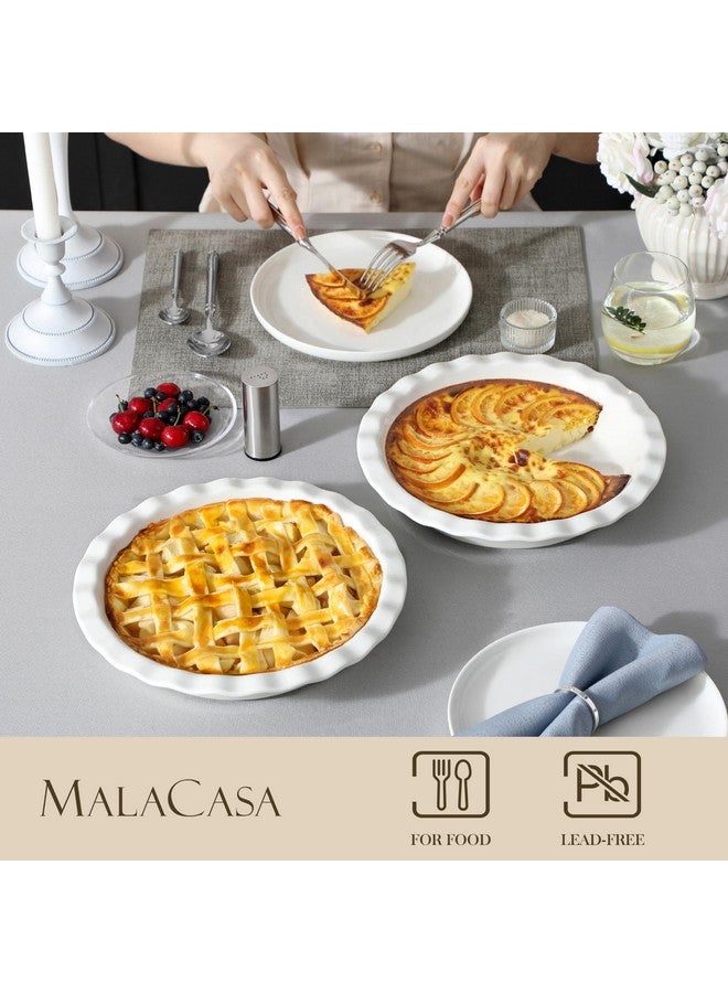 MALACASA Ceramic Pie Pan Set of 2, 9 inch, 40 oz Round Pie Dishes with Fluted Edges, Non Stick, For Quiche, Apple Pies, Pot Pies & More - Image 3