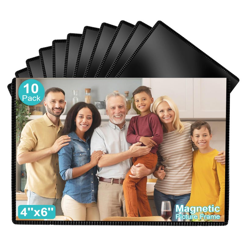 Sloworld Magnetic Picture Frame  10 Pack Magnetic Photo Frames for Refrigerator 4""x6"" Magnetic Frame Reusable  Refrigerator Magnets Picture Frames for Locker/ Whiteboard/ Office Cabinet/ Fridge (Black 10 Pack) - Image 1