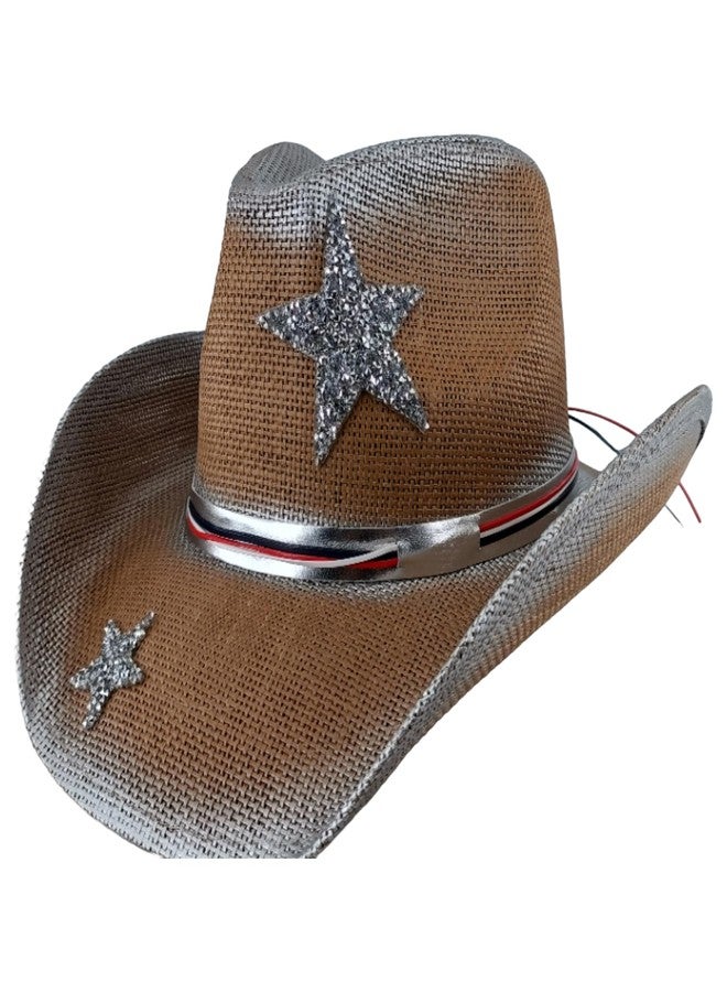 Carnavalife Boho Western Straw Cowboy Hat Star or Beaded Band, Adjustable Unisex Festival Accessory (Decorative Star, Brown, Adult 58)