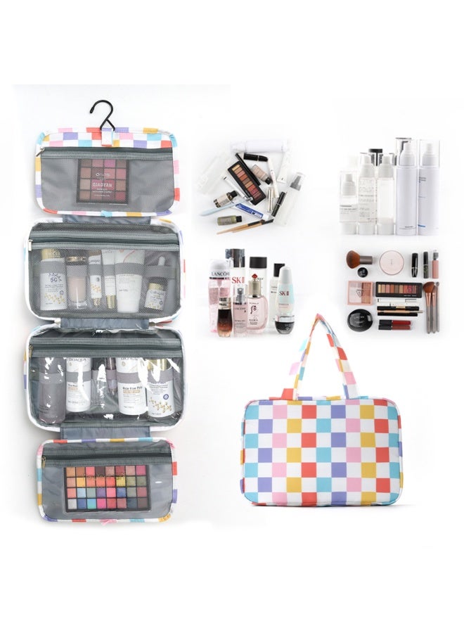 Four-fold checkered storage bag, waterproof and moisture-proof cosmetic toiletry bag, portable toiletries organizer