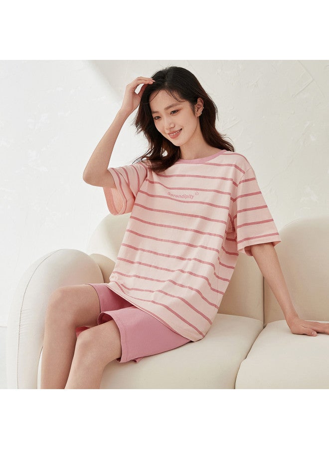 Top melon Couple Striped Pajamas 100% Cotton】women's Fresh Striped Pajamas, Summer Pure Cotton, Wearable Outside - Image 2