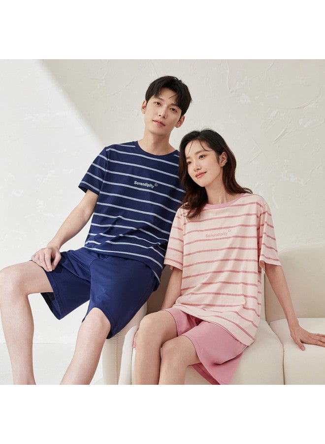 Top melon Couple Striped Pajamas 100% Cotton】women's Fresh Striped Pajamas, Summer Pure Cotton, Wearable Outside - Image 5