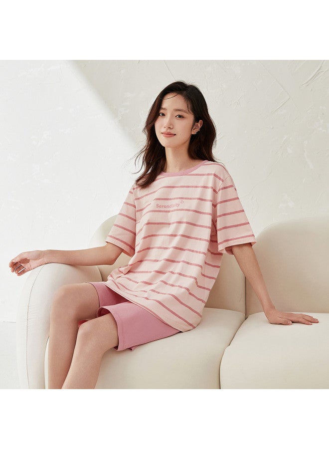Top melon Couple Striped Pajamas 100% Cotton】women's Fresh Striped Pajamas, Summer Pure Cotton, Wearable Outside - Image 4